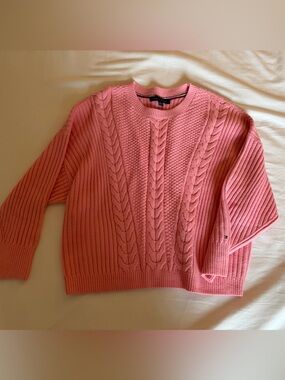 Tommy Hilfiger Coral Pink Cable Knit Crewneck Sweater